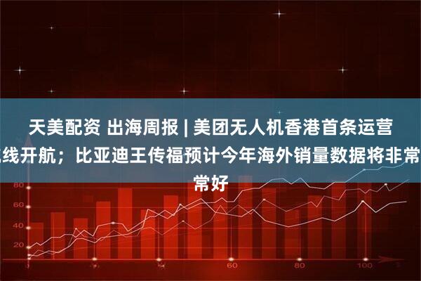 天美配资 出海周报 | 美团无人机香港首条运营航线开航；比亚迪王传福预计今年海外销量数据将非常好
